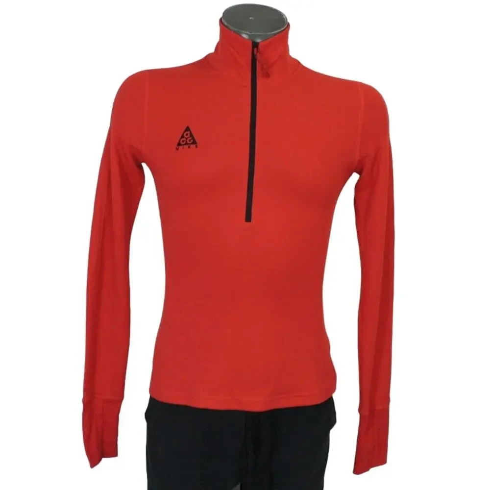 Vintage Nike ACG Waffle Knit Thermal Pullover Womens M Red Half Zip Outdoor